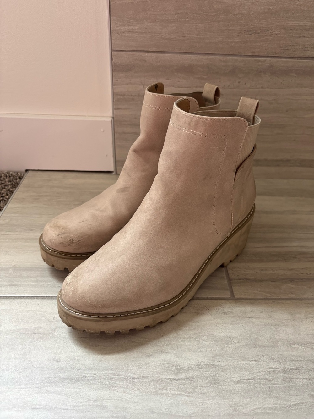 Women’s Neutral Suede Platform Tan Chelsea Boots